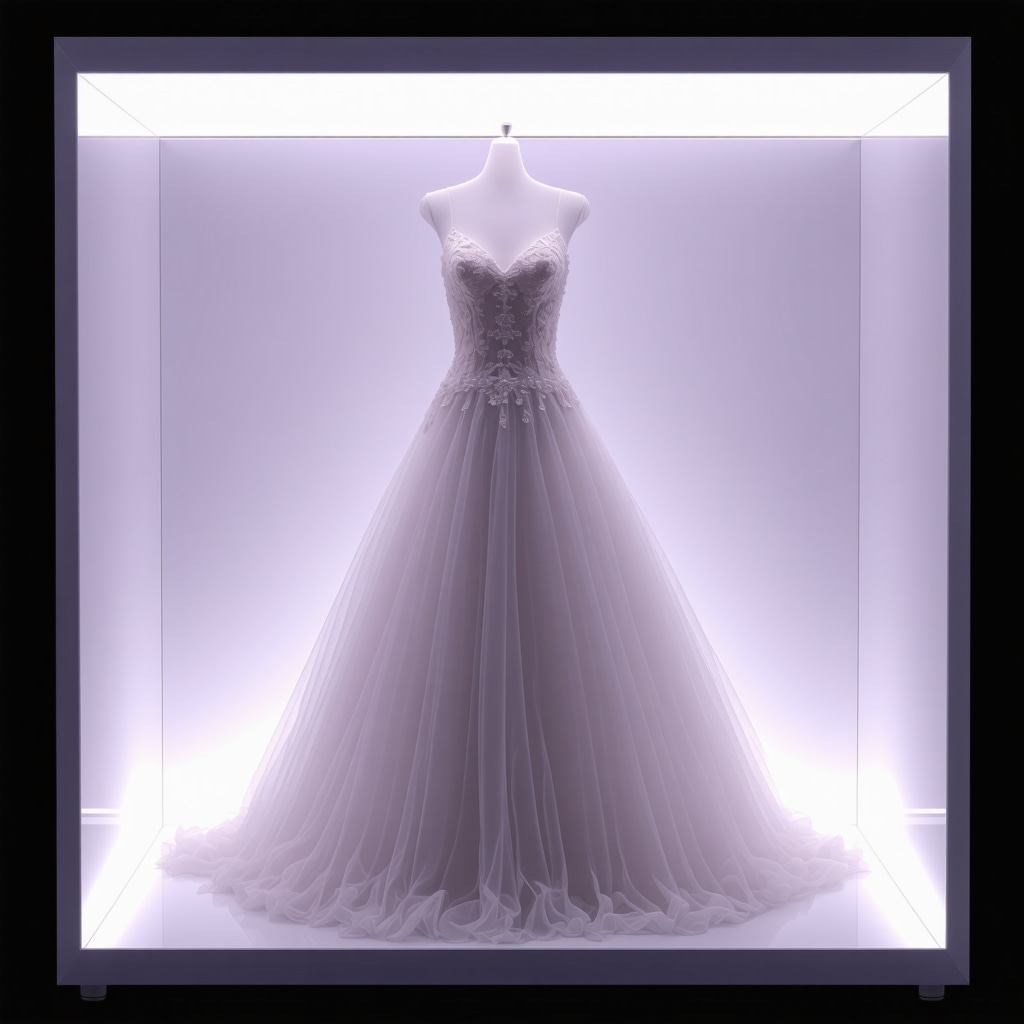 Climate-controlled preservation box with IoT sensors protecting a silk wedding gown