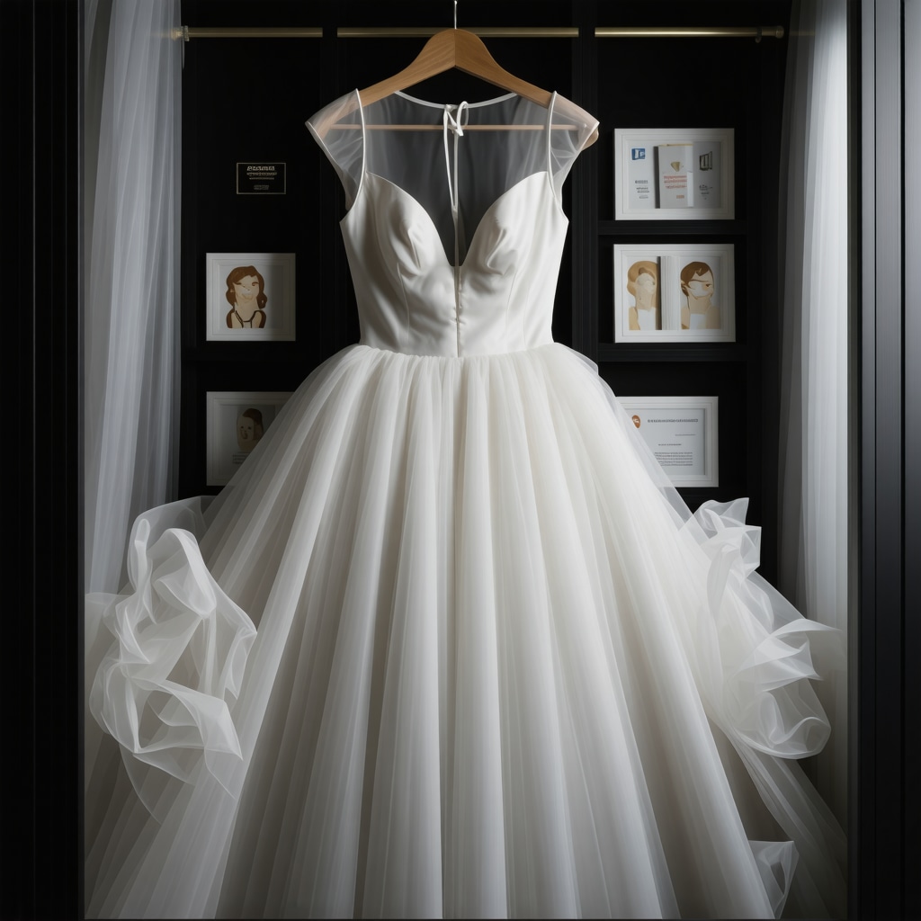 Archival storage box with silk wedding dress, acid-free tissue, and humidity control packets