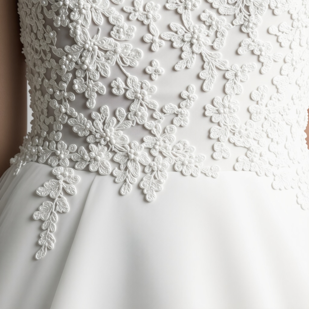 Microscopic view of wedding dress fabric fibers with nanotech protective overlay in a lab environment
