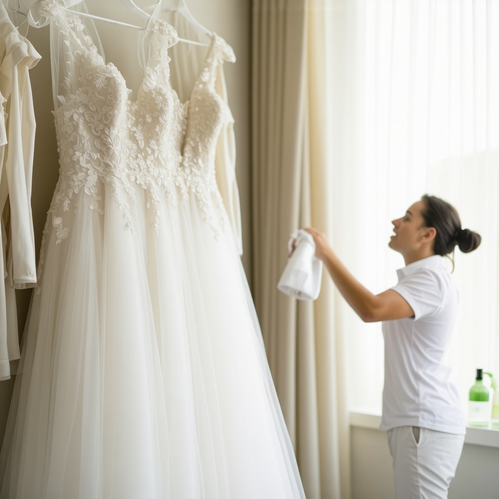 Bridal gown being professionally cleaned with eco-friendly products in Tampa