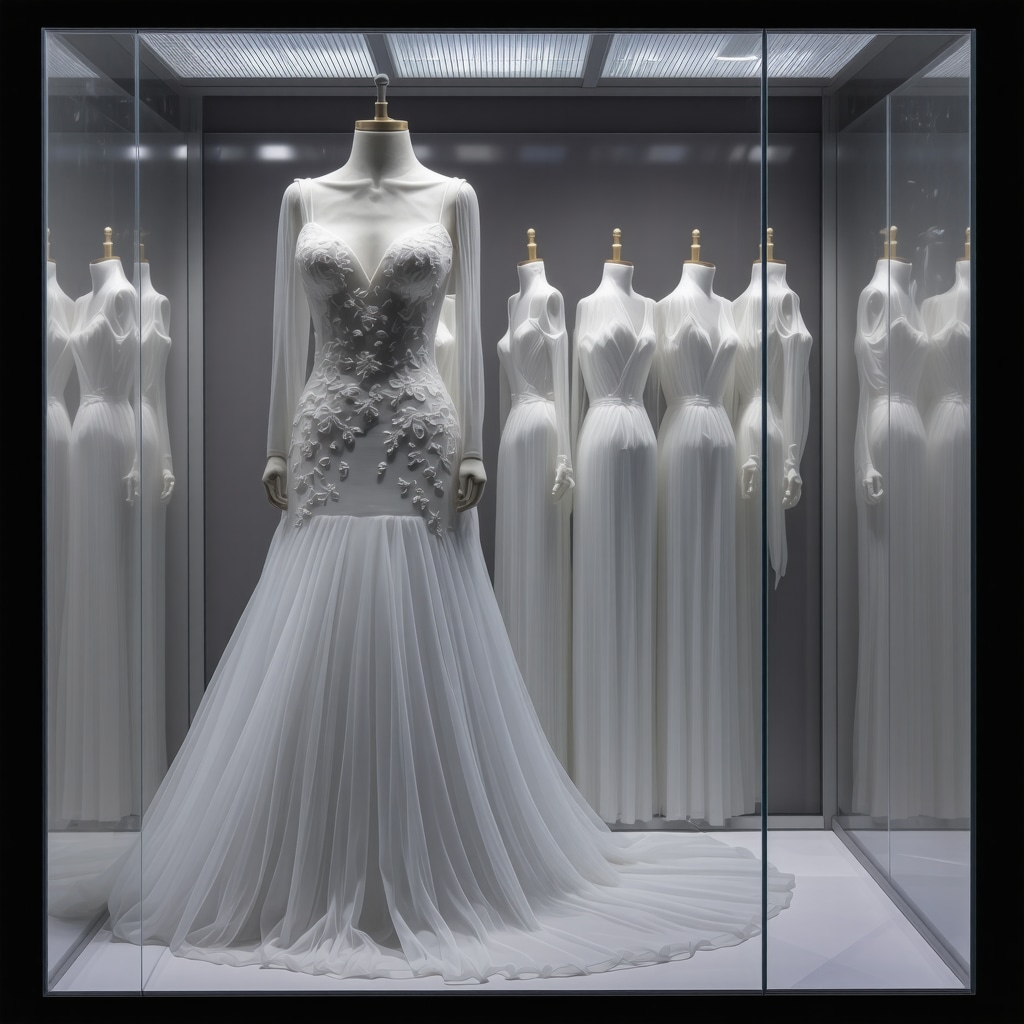 Climate-controlled storage unit with sensors preserving a wedding dress using nanotechnology in Tampa