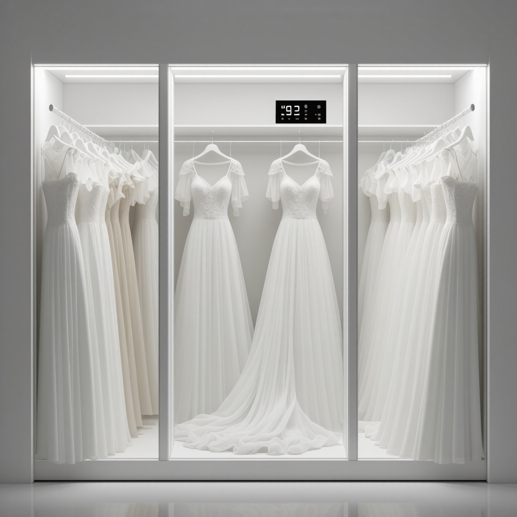 Climate-controlled preservation unit with smart sensors monitoring humidity and temperature for wedding dress storage