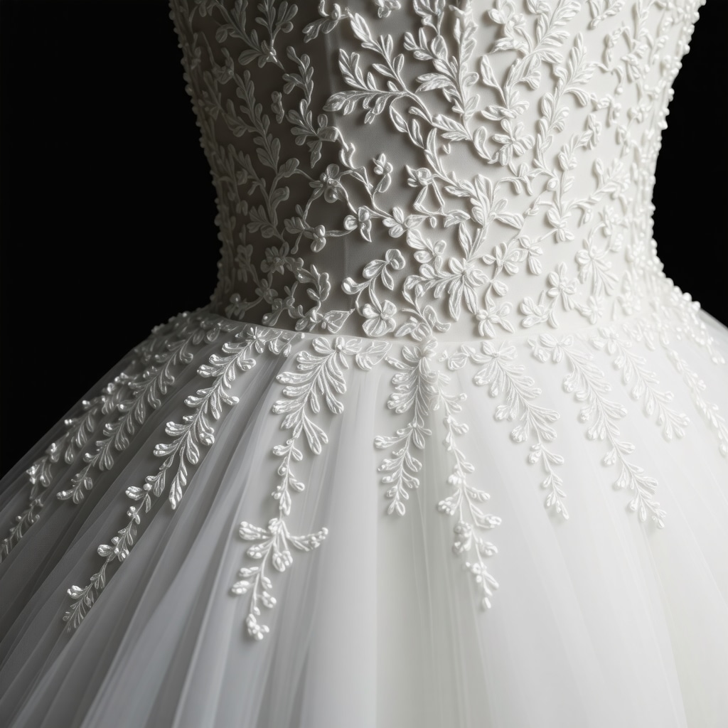 Wedding dress fabric undergoing spectroscopic analysis for stain removal in Tampa