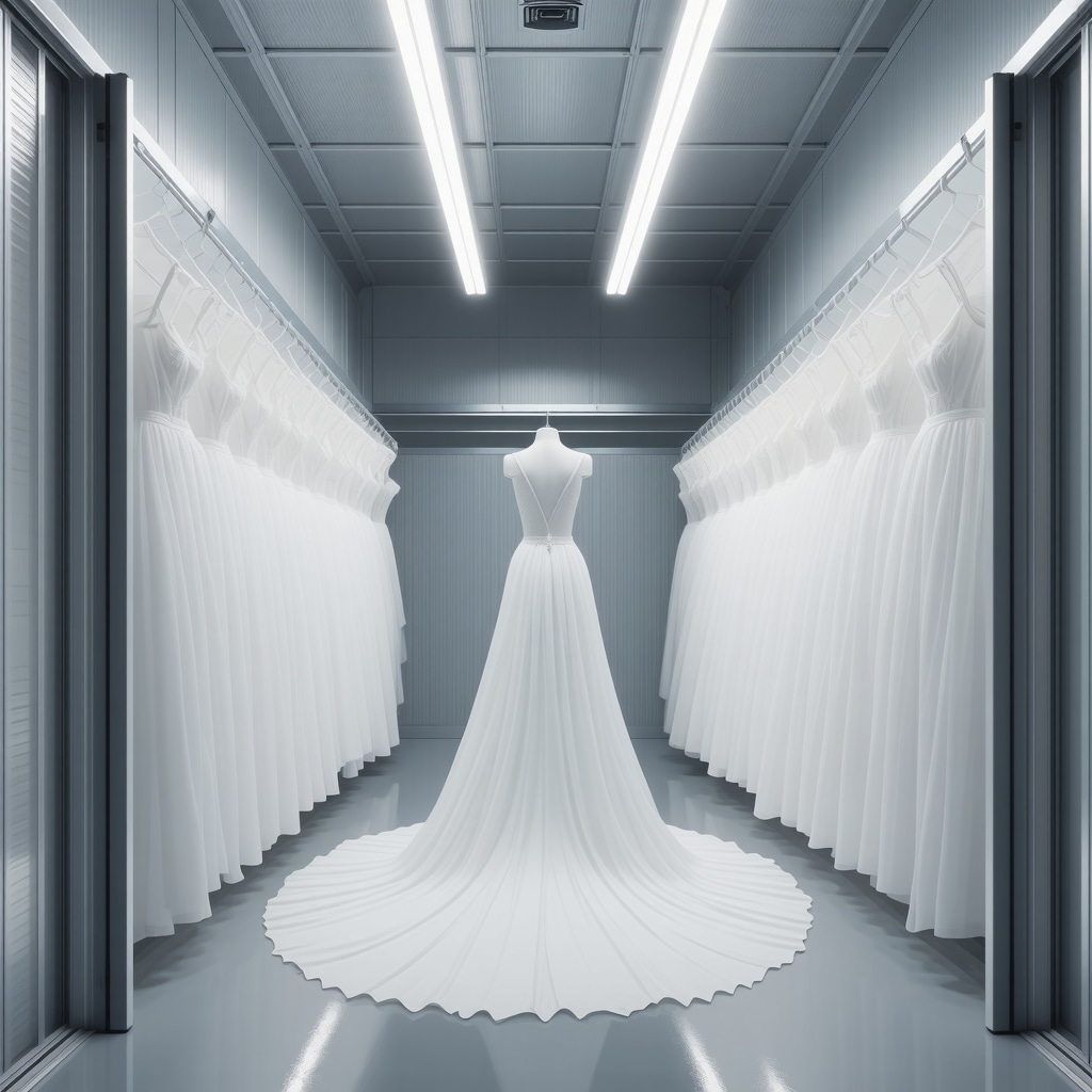 Climate-controlled storage unit with sensors and UV filtration designed for wedding dresses in Tampa