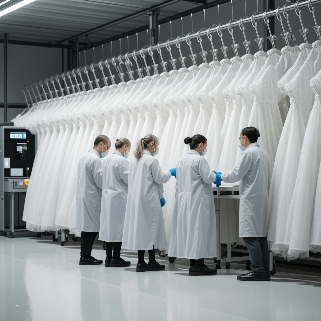 Scientists conducting high-tech fabric analysis and enzymatic treatment in a textile lab