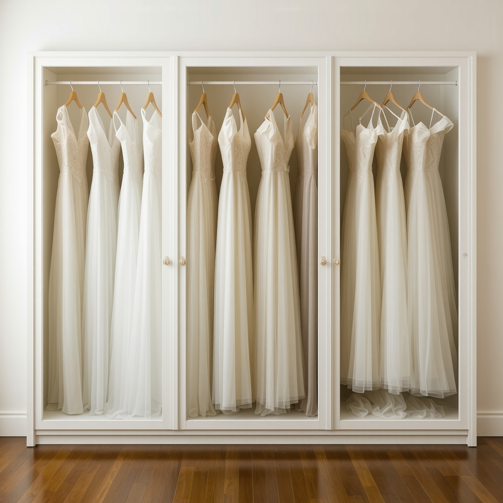 Climate-controlled room with archival boxes and wedding dresses protected from humidity and UV light in Tampa