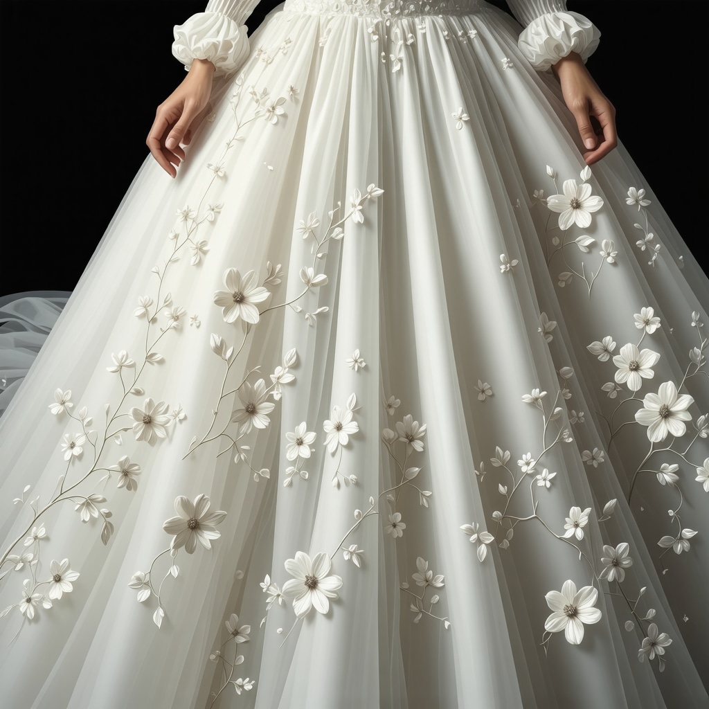 Digital fabric mapping technology visualizing stain locations on a delicate wedding gown