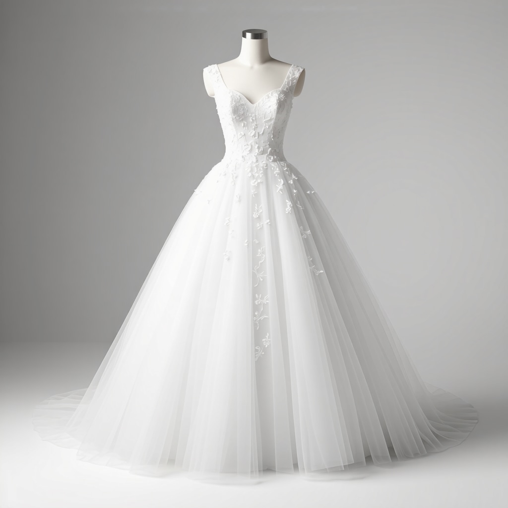 3D digital rendering of a wedding dress highlighting fabric texture and preservation details