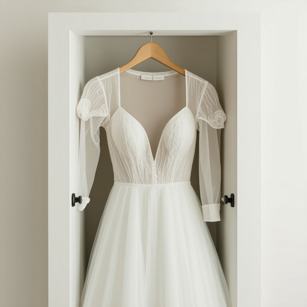 Wedding dress in organic cotton garment bag inside acid-free archival box, showcasing sustainable preservation