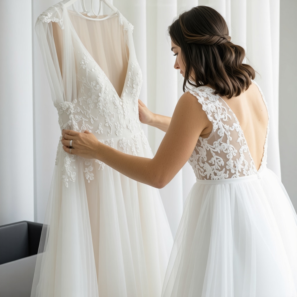 Professional cleaner treating a silk wedding dress with eco-friendly solvents in Tampa