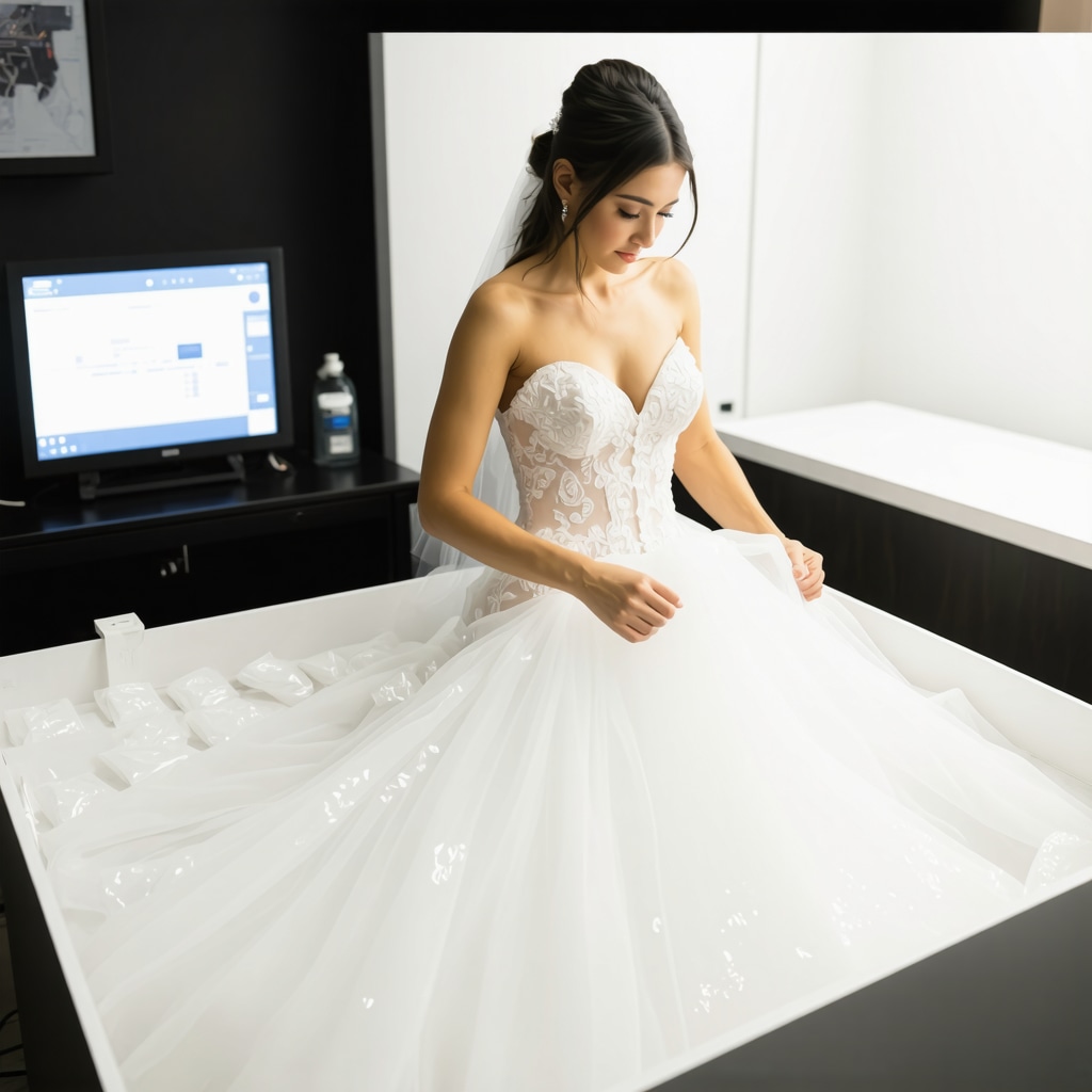 Tampa bride preserving wedding dress in archival box with silica packets and climate control devices