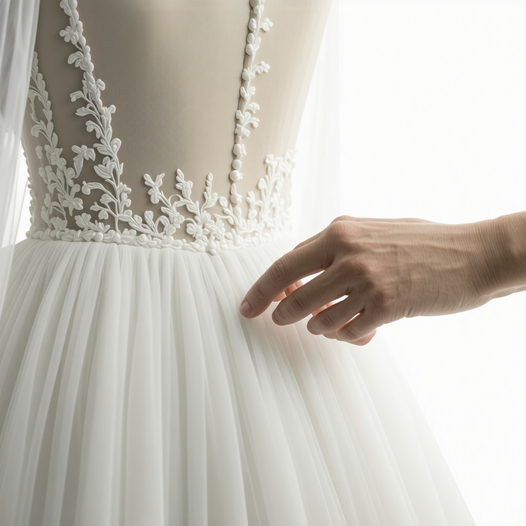 Professional treating wedding dress stain with nanotechnology cleaning agents in Tampa