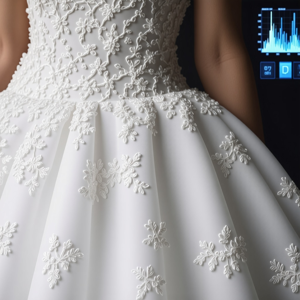Hyperspectral imaging technology analyzing wedding dress fabric for advanced cleaning