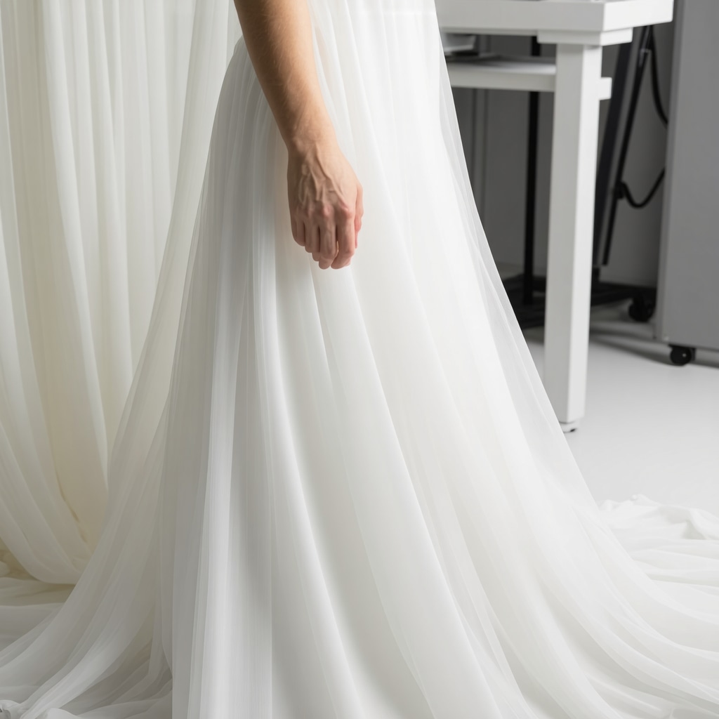 Laboratory scene showing hyperspectral imaging analysis of silk bridal gown fibers
