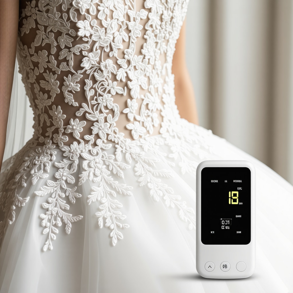 Close-up microscopic image of wedding dress lace and sensor for preservation technology