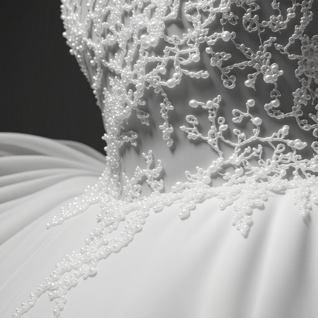 Microscopic view of wedding dress fibers being cleaned with eco-friendly solutions