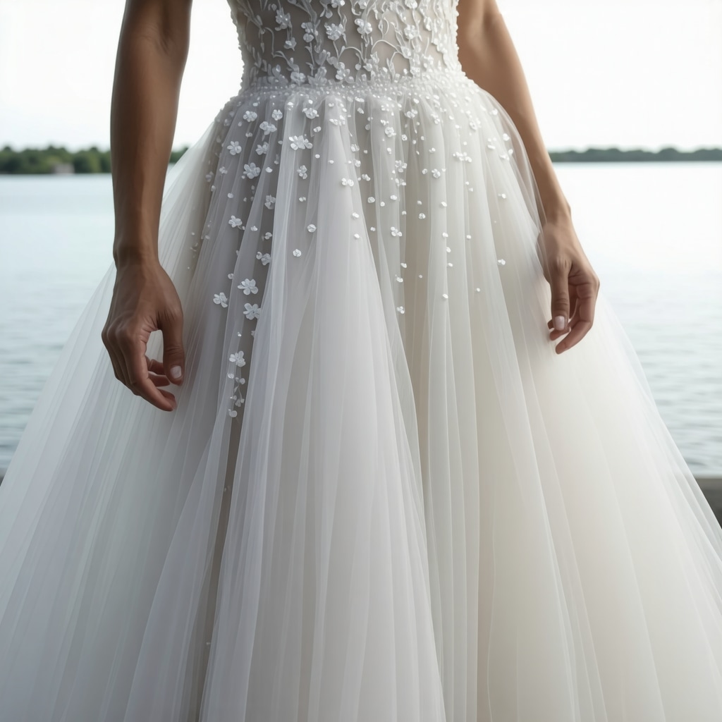 Macro image of wedding gown fabric with nano-coating illustrating advanced preservation technology