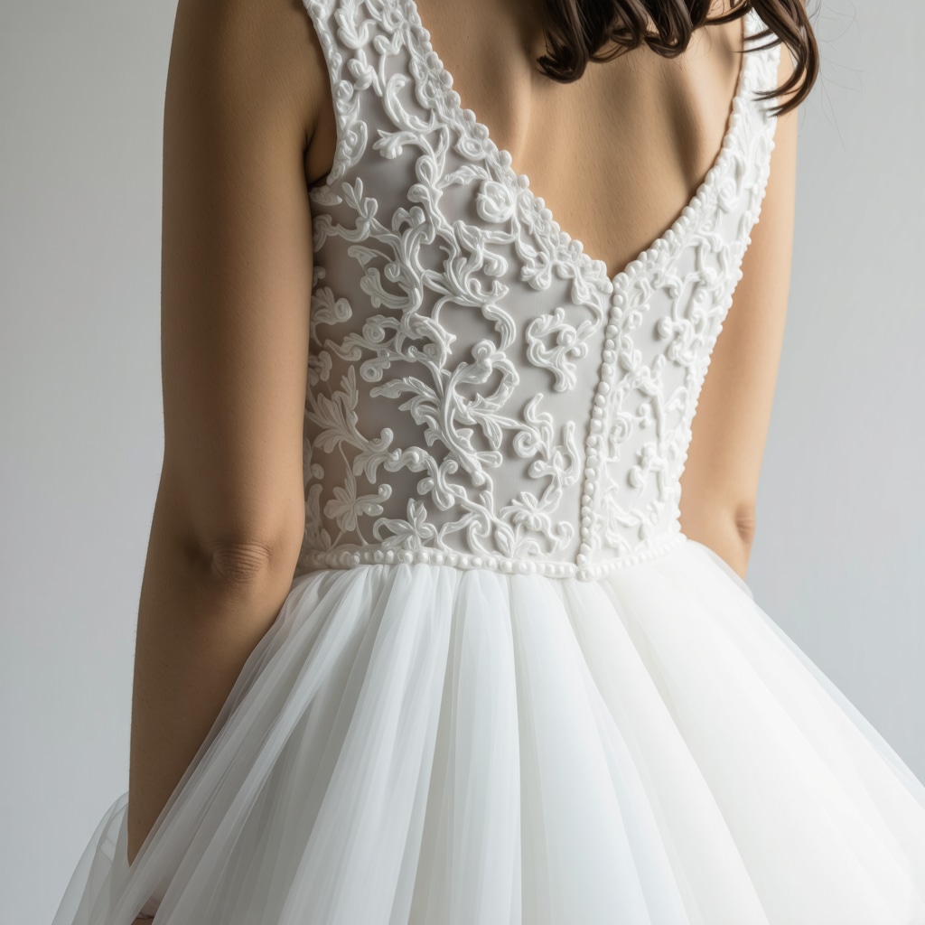 Close-up image showing nanotechnology protective coating being applied to delicate wedding dress fabric
