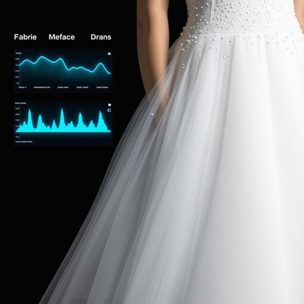 Wedding dress fabric with nano-coating and AI diagnostic interface in Tampa bridal care lab