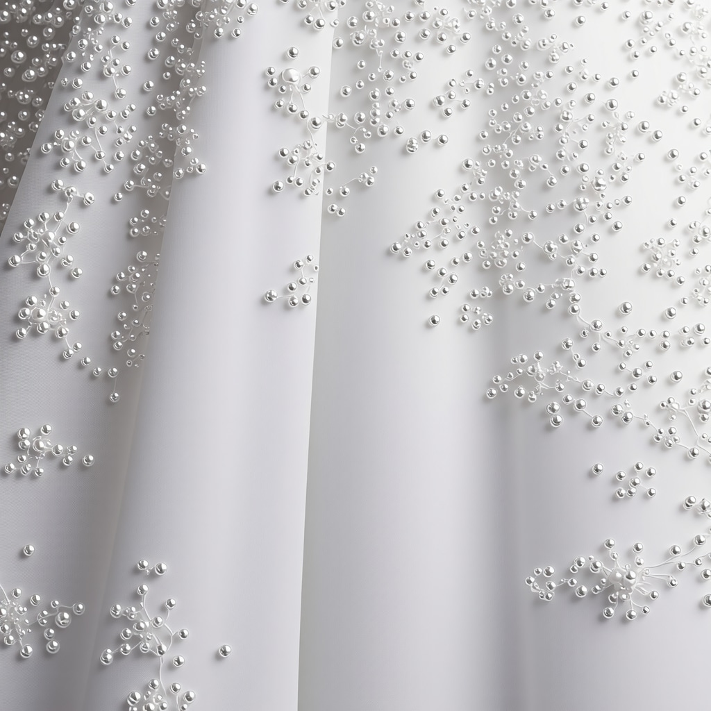 Microscopic view of nanoparticles breaking down stains on wedding dress fabric