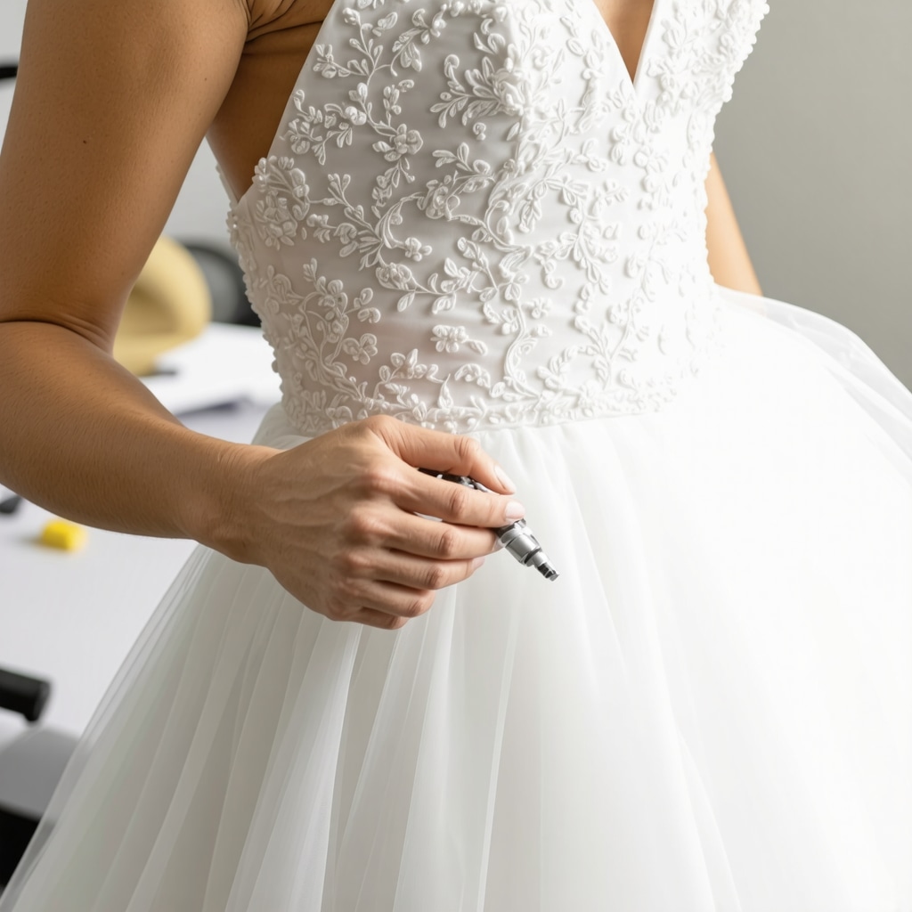Delicate silk wedding dress undergoing expert cleaning treatment in Tampa