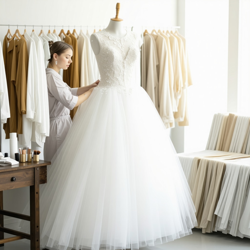 Conservator carefully restoring a vintage wedding gown in a climate-controlled Tampa studio with specialized tools