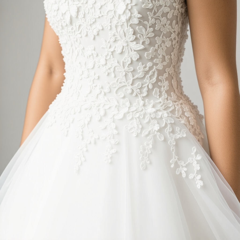Ultrasonic cleaning process applied to delicate lace on a wedding dress in Tampa