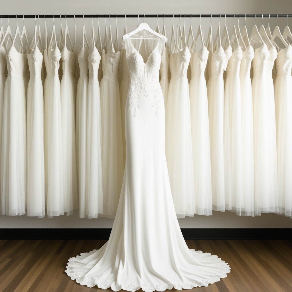 Wedding dress hanging in climate-controlled preservation room highlighting delicate fabric care