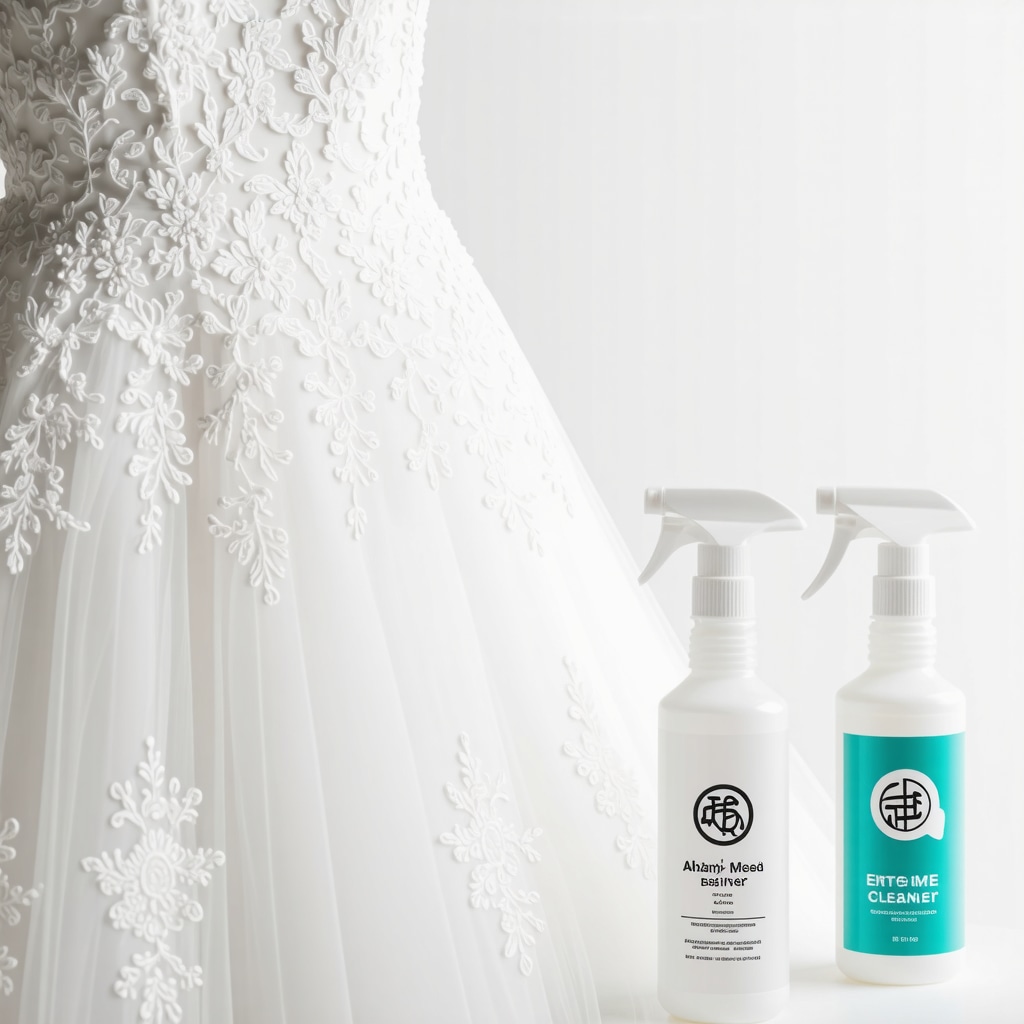 Delicate lace wedding dress fabric with nanocoating and eco-friendly cleaning agents in Tampa studio