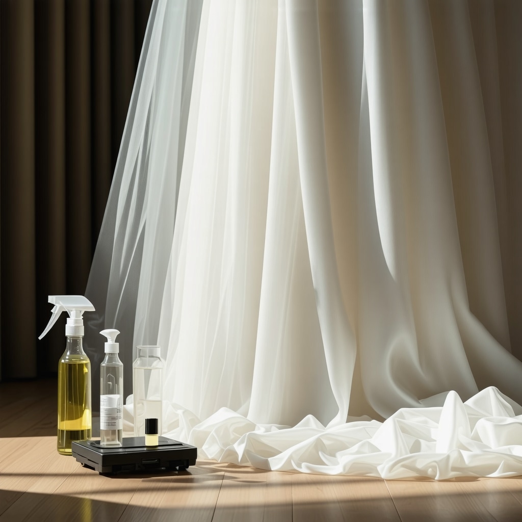 Close-up of preserved wedding dress with scientific and eco-friendly cleaning tools symbolizing advanced bridal gown care