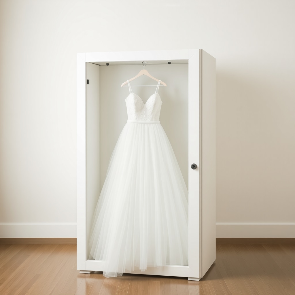 A sealed, climate-controlled storage box designed for long-term wedding gown preservation in Tampa
