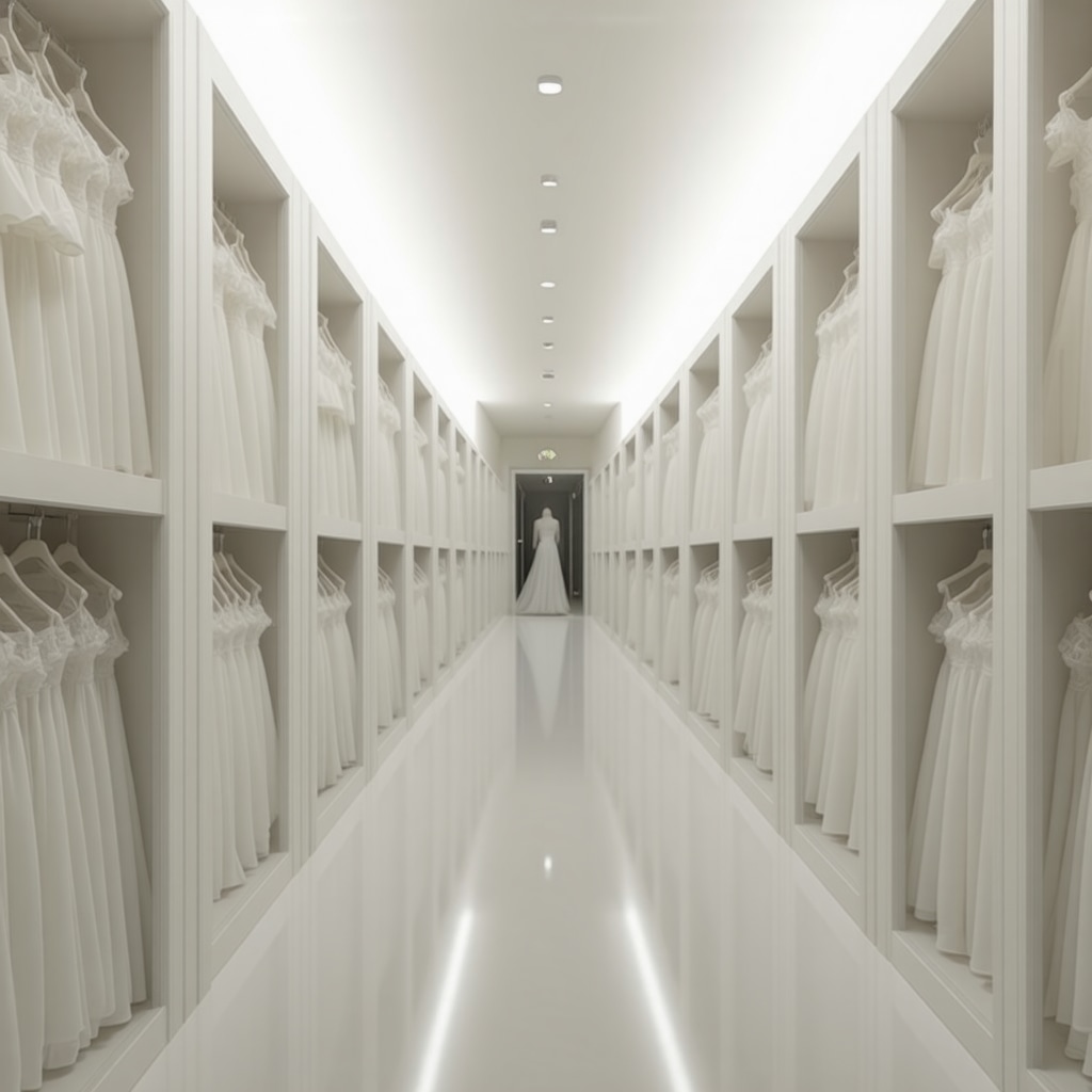 A modern storage room with climate control systems for wedding gown preservation in Tampa