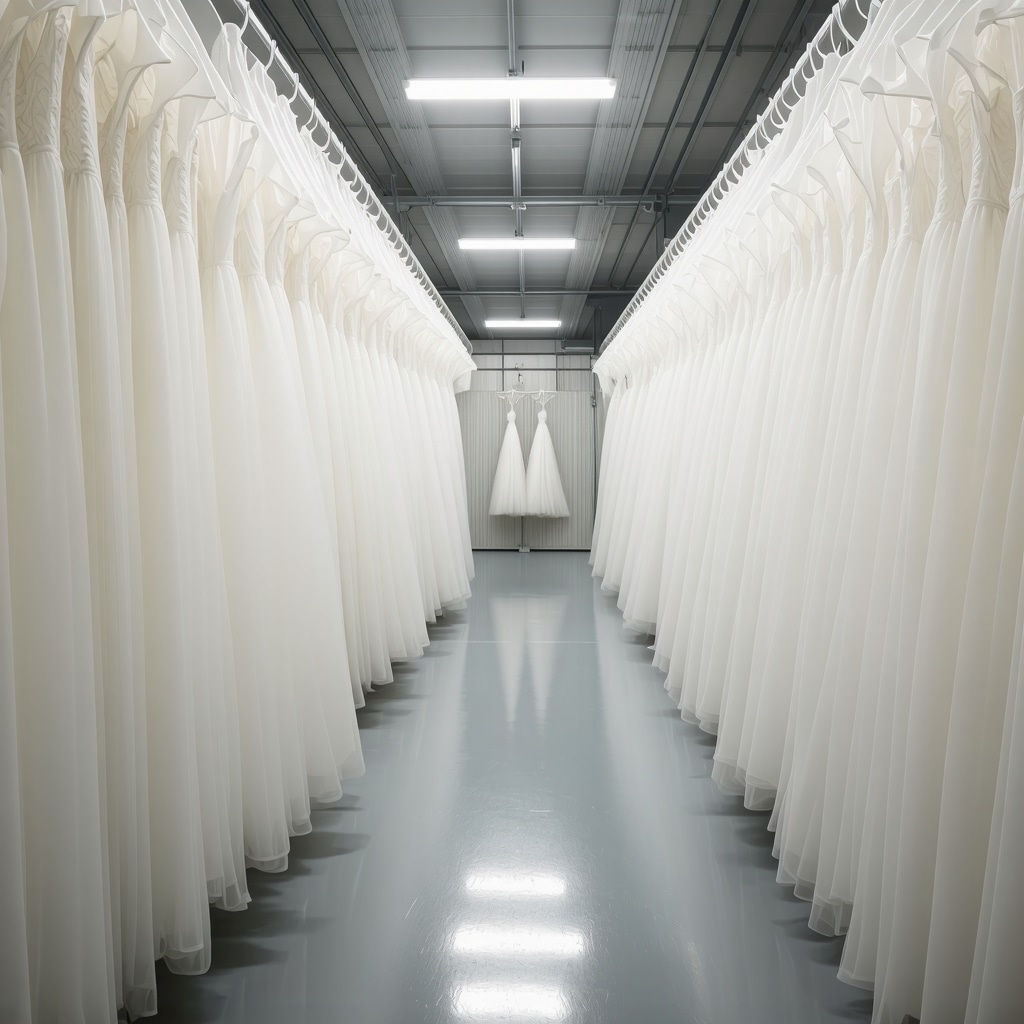 Interior view of climate-controlled storage for wedding gowns