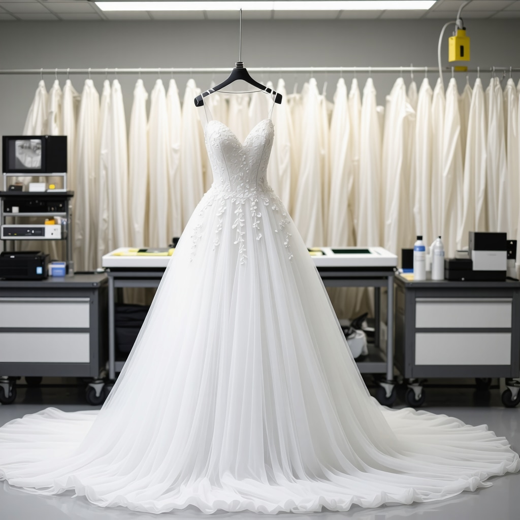 Specialists using advanced technology to preserve a wedding gown in Tampa