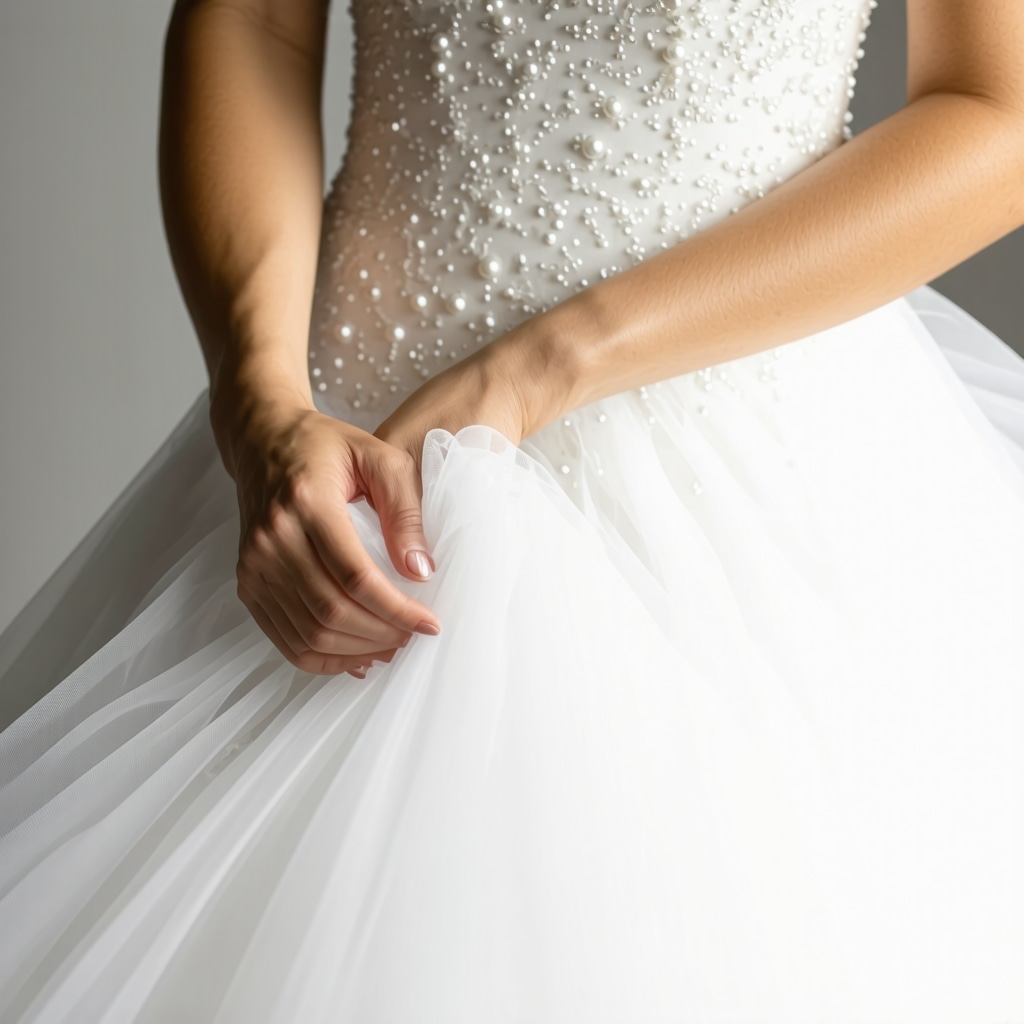 Close-up of eco-friendly enzyme-based cleaning process on wedding dress fabric in Tampa