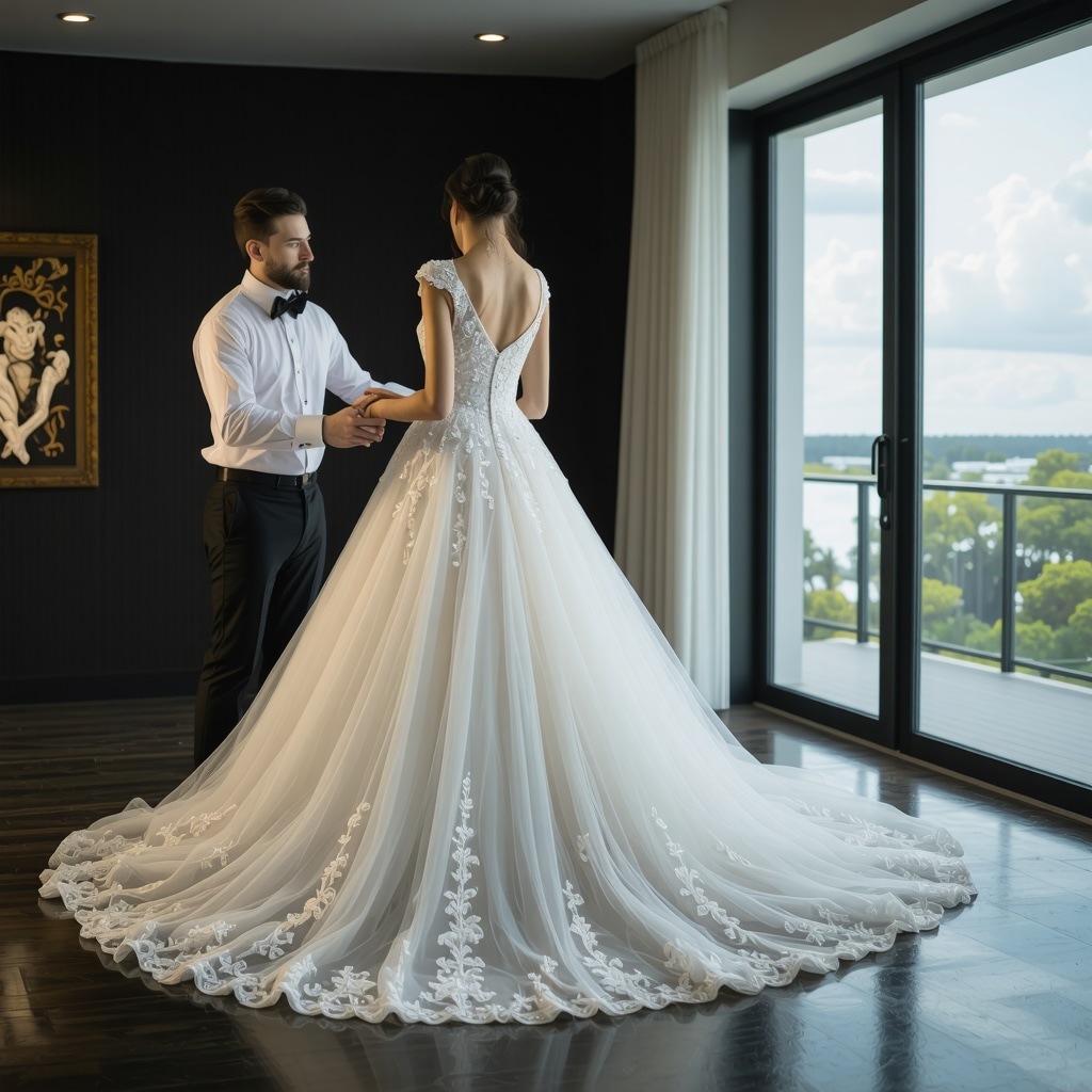 Expert performing laser cleaning on vintage wedding gown in Tampa
