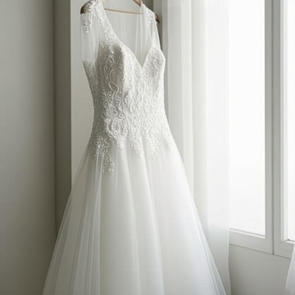 A professional cleaner using eco-friendly methods on a vintage wedding gown
