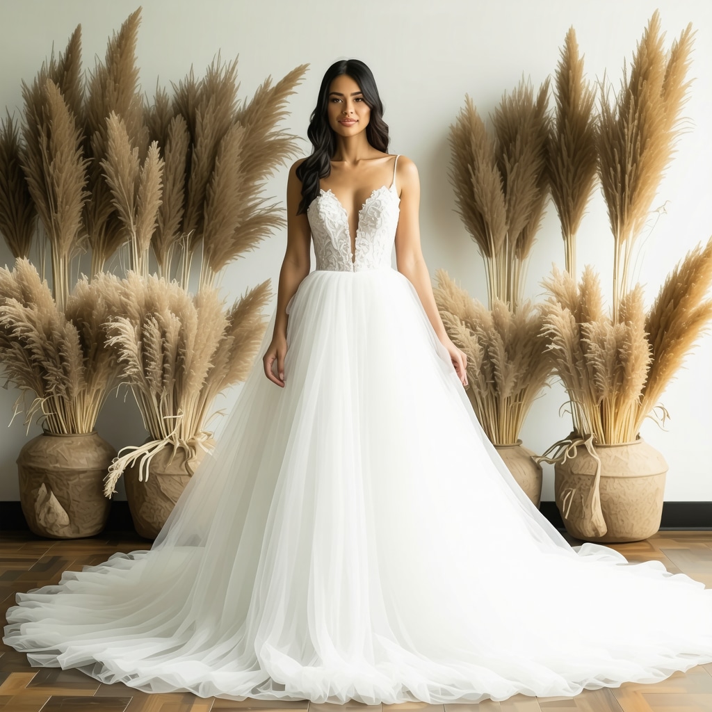 Bride with vintage wedding gown in eco-conscious storage