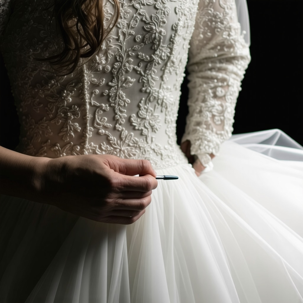 Specialist carefully cleaning a vintage wedding dress under magnification in Tampa