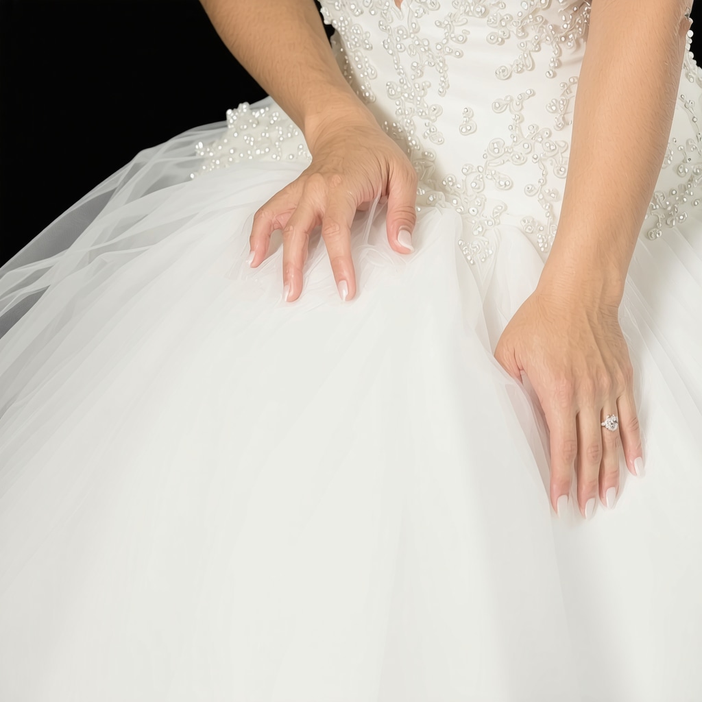 Wedding gown with stain being professionally cleaned by Tampa expert