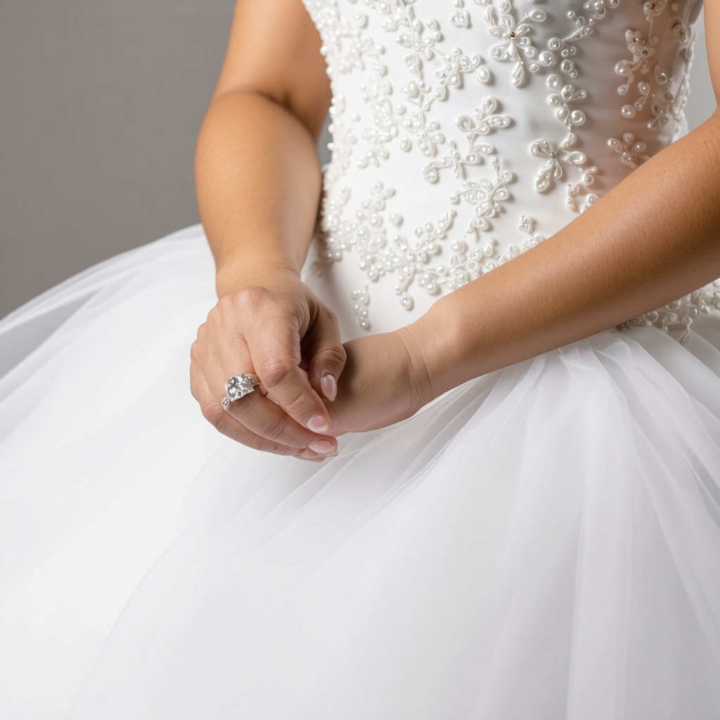 Professional cleaner removing stain from wedding gown fabric in Tampa