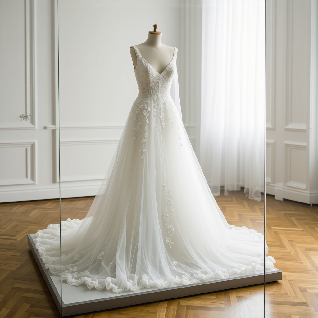 Wedding gown stored in climate-controlled archival box by Tampa conservators