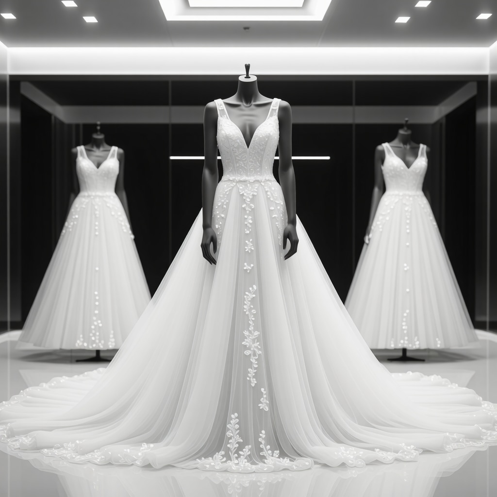 Wedding dress preservation lab featuring AI and IoT sensor technology analyzing bridal gown in Tampa