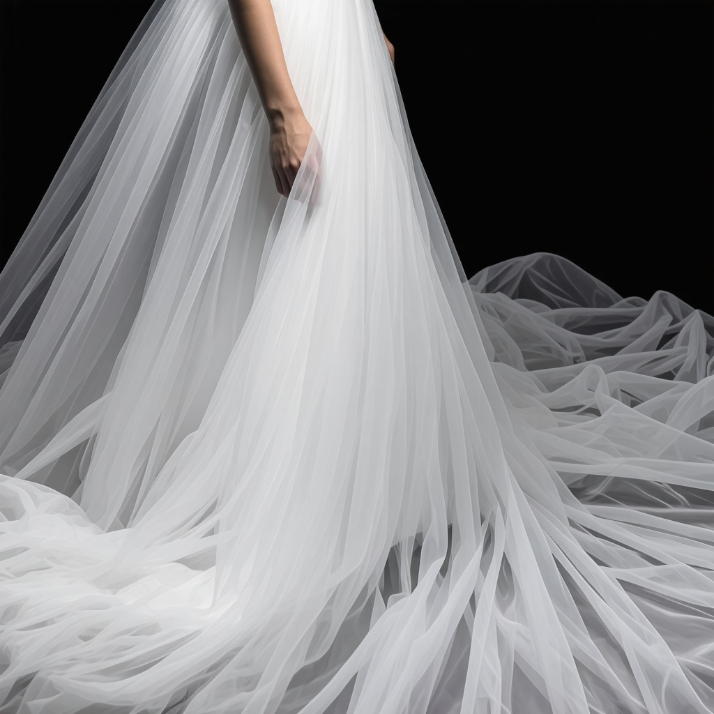 Illustration of advanced wedding gown preservation methods using nanotech, eco-friendly encapsulation, and smart textiles in Tampa