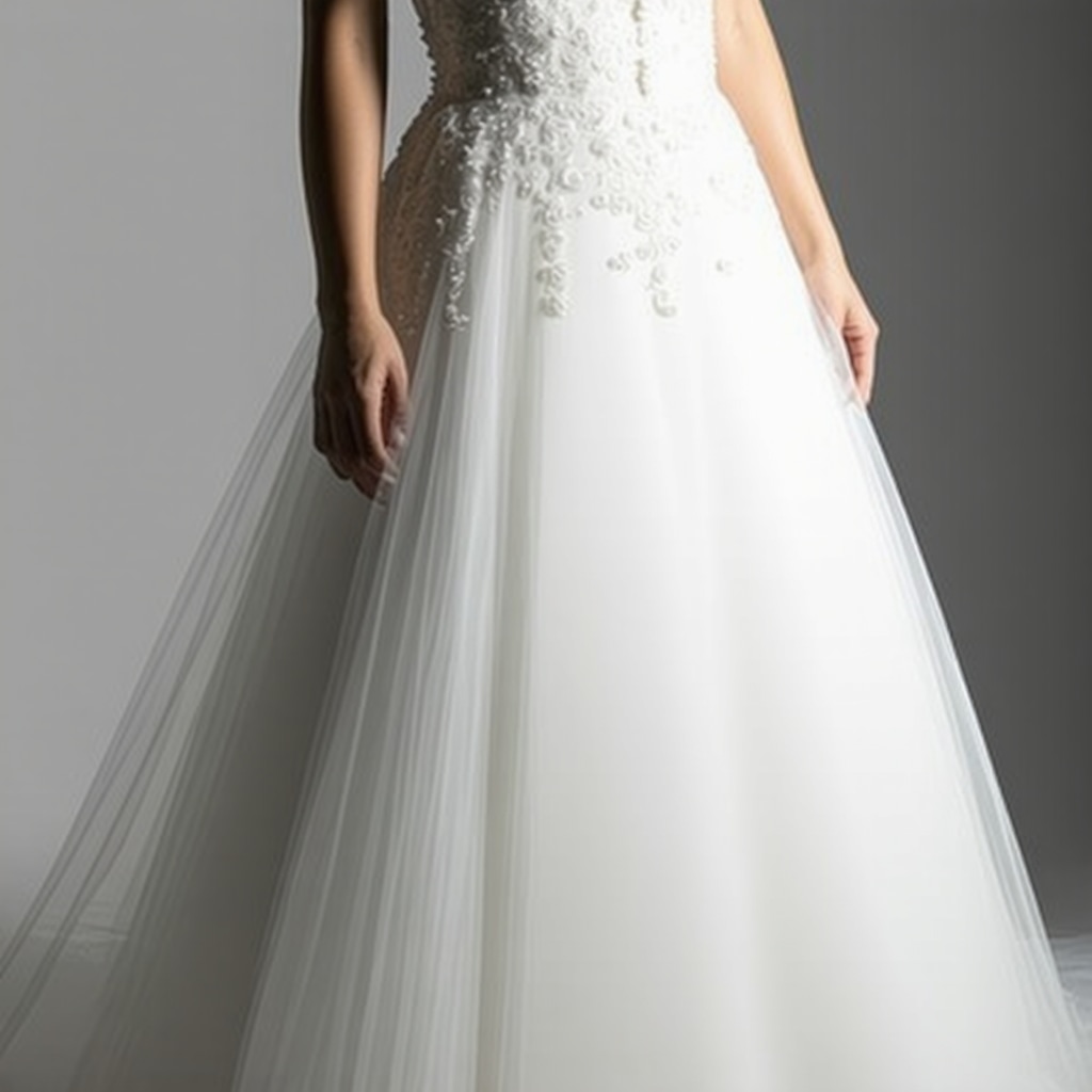 Wedding gown protected by nanotech coating with smart storage sensors