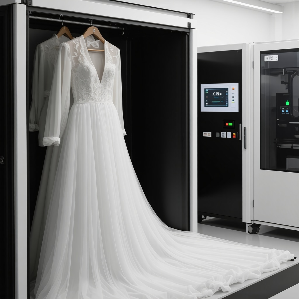 Advanced wedding gown preservation equipment with climate control and digital sensors