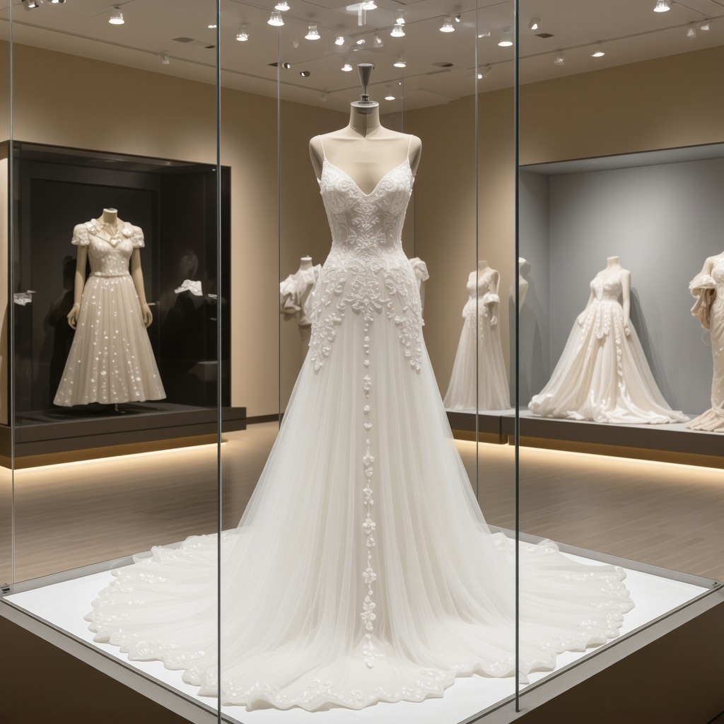 Wedding gown preserved in a museum-quality case in Tampa