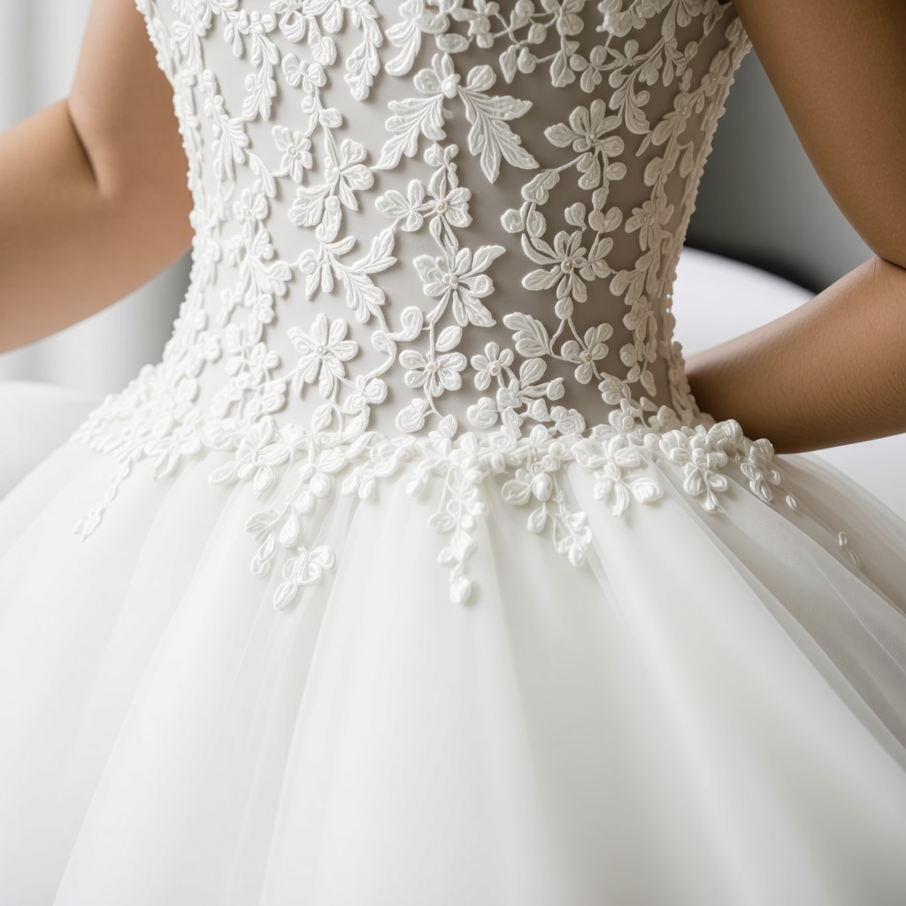 Wedding dress fabric receiving nanotechnology protective spray in Tampa conservation lab
