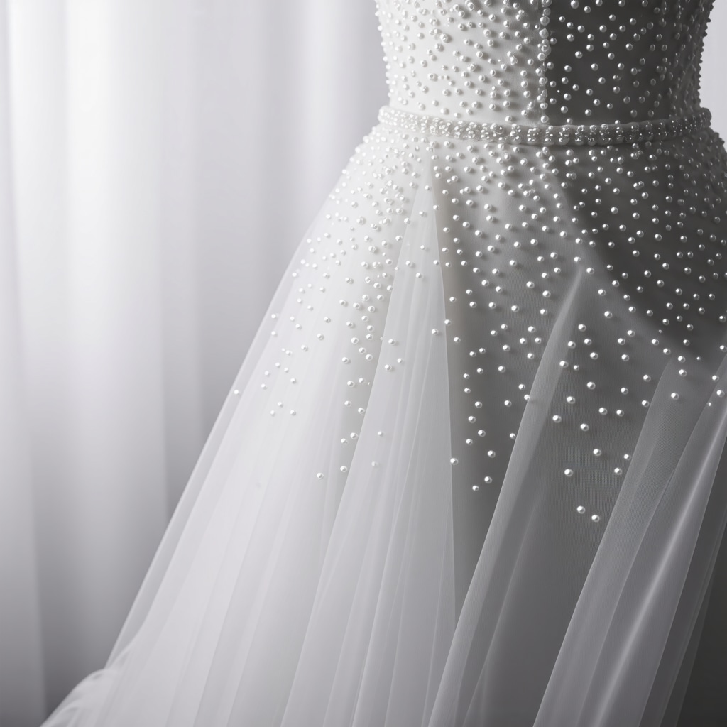 Wedding dress fabric with nanotechnology coating repelling moisture and contaminants in Tampa's humid climate