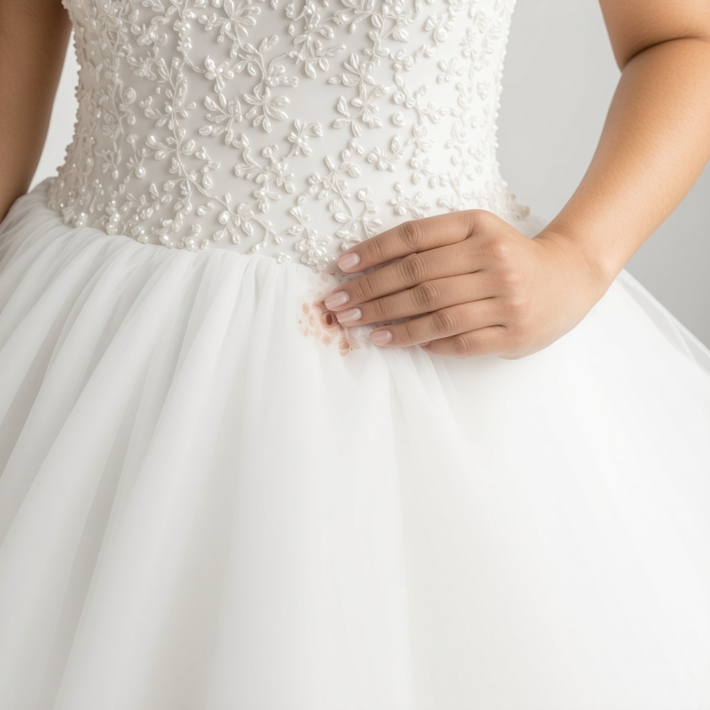 Wedding dress with a stain being professionally cleaned by Tampa expert